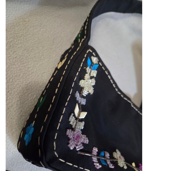 Vtg Y2K Embroidered Beaded PVC Arm Purse Floral Tulip - Picture 9 of 14